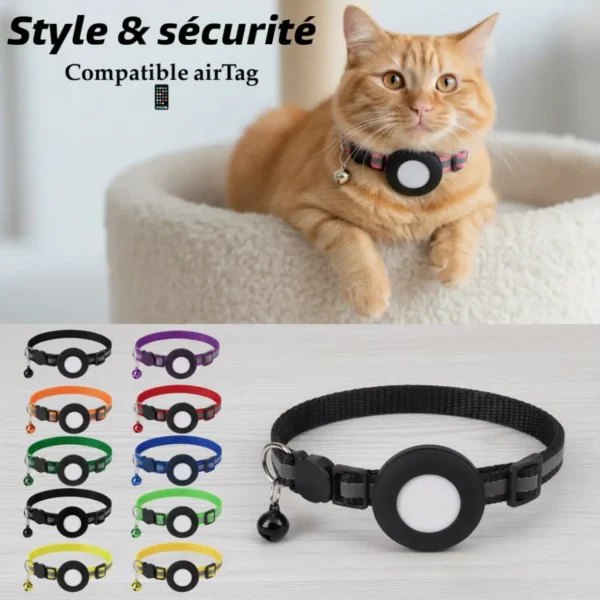 Collier réfléchissant pour chat compatible AirTag pour Chat