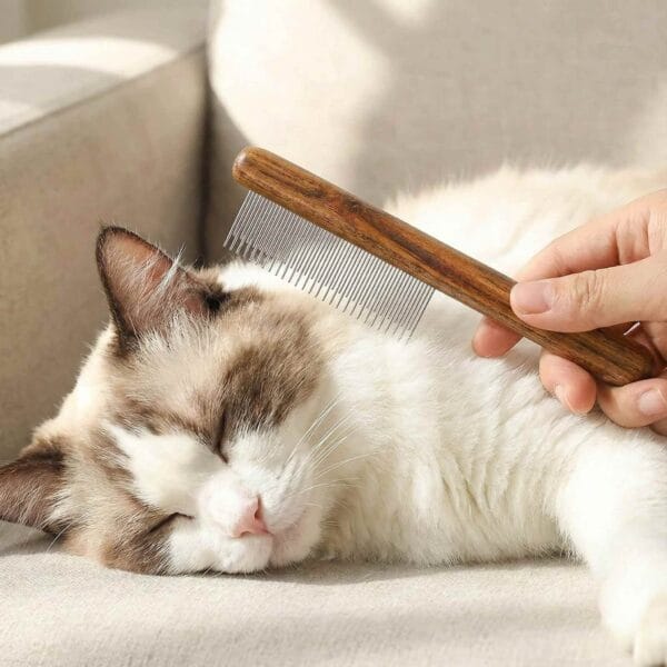 Peigne de toilettage anti-poils en inox pour chat
