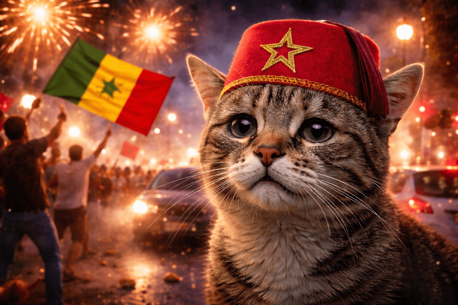 Chat terrorisé par les célébrations du match de foot Maroc-Sénégal