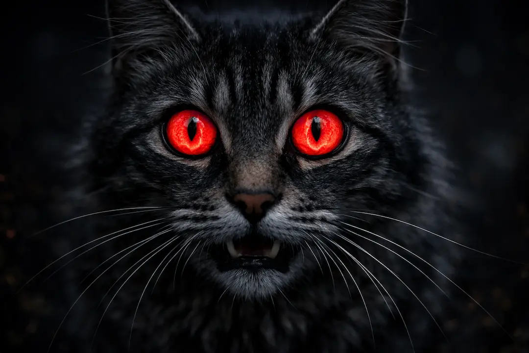 Chat aux grands yeux devant un mur - regard expressif félin